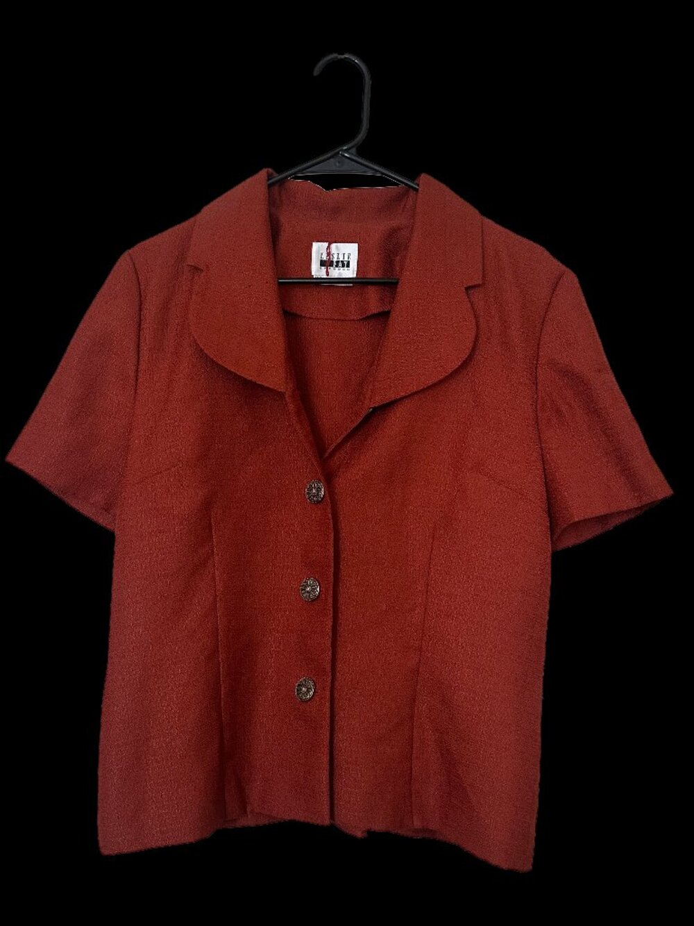 Vintage 80s Button Down Blouse Rust Orange Red Perfect Condition